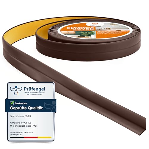 Quest Weichsockelleiste Selbstklebend, Knickleiste, Abschlussleiste für Küche, Badezimmer - Dichtungsband - PVC, Flexibel, Dicht, Dekorativ - 10 mm x 10 mm - 5 Meter, Dunkelbraun von Quest