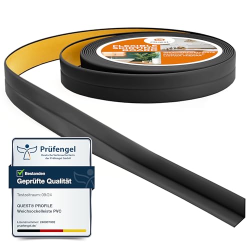 Quest Weichsockelleiste Selbstklebend, Knickleiste, Abschlussleiste für Küche, Badezimmer - Dichtungsband - PVC, Flexibel, Dicht, Dekorativ - 10 mm x 10 mm - 5 Meter, Schwarz von Quest