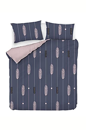 Questo Casa, Bedrucktes Bettbezug-Set Doppelt Ranforce 100% Baumwolle Bettbezug: 200x220 cm (1 Stück), Kissenbezug: 50x70 cm (2 Stücke), Navy Blau von Questo Casa