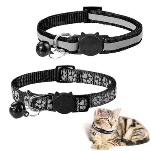 Quesuc 2 Stück Cat Halsband Auf Das Gewicht Deiner Katze Einstellbar Und Mit Sicherheitsverschluss（Schwarz Grau） von Quesuc
