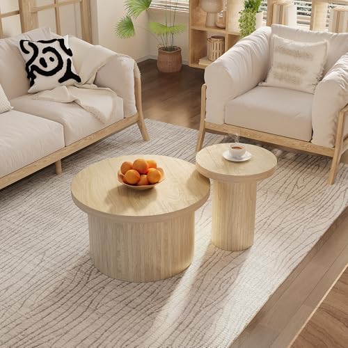 Couchtisch, doppelter runder Tisch, Beistelltisch mit Naturholzlatten. Multifunktionaler Wohnzimmertisch Couchtisch, doppelter runder Tisch, Beistelltisch mit Naturholzlatten. Multifunktionaler Wohnzimmertisch von Queta