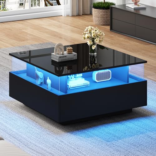 Modernes Hochglanz-LED-Couchtisch Kaffeetisch 70 * 70 * 41cm mit 2 Schubladen und transparentem Präsentationsbereich – Belastbar bis 30 kg, ideal für stilvolle Wohnzimmer Modernes Hochglanz-LED-Couchtisch Kaffeetisch 70 * 70 * 41cm mit 2 Schubladen und transparentem Präsentationsbereich – Belastbar bis 30 kg, ideal für stilvolle Wohnzimmer von Queta