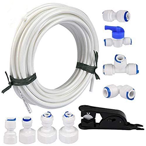 Queta 20 Meter Wasserzulaufleitung Anschluss-Set und Kühlschrankschlauch Kühlschrankanschlusskit Schlauchverbinder(1/4",1/2",3/4") für Doppelkühlschrank Universal von Queta