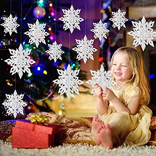 Queta 24 Stück Hängende Schneeflocke Ornamente Set 3D Papier Schneeflocken Girlande Deko für Zuhause Weihnachtsfeiertag Party Geburtstag Winter Dekorationen von Queta