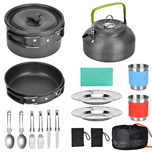 Queta Kochgeschirr Set Cookware Kit Picknick Töpfen Campinggeschirr Set für 2-3 Personen Zum Camping Outdoor Wandern Picknick BBQ ür 2-3 Personen von Queta