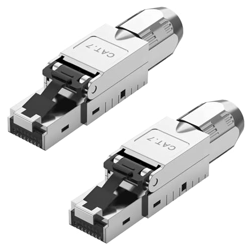 Quevati 2 Stück CAT 7 RJ45 Netzwerkstecker Werkzeuglos für LAN Kabel, Vollgeschirmt STP, 10 Gbit/s, Kompatibel mit Cat 7 Kabel, LAN Stecker CAT 7 für Ethernet, AWG 22-24 von Quevati