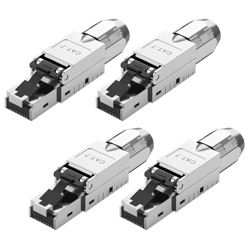 Quevati 4 Stück CAT 7 RJ45 Netzwerkstecker Werkzeuglos für LAN Kabel, Vollgeschirmt STP, 10 Gbit/s, Kompatibel mit Cat 7 Kabel, LAN Stecker CAT 7 für Ethernet, AWG 22-24 von Quevati