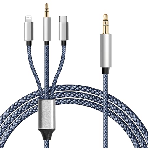 Quevati Aux-Kabel für i-Phone, [Mfi-zertifiziert] 3-in-1 USB-C-3,5-mm-Aux-Kabel, Aux-Gerätekabel kompatibel mit iPhone 16/15/14, iPad, robust und langlebig (keine Anruffunktion) von Quevati