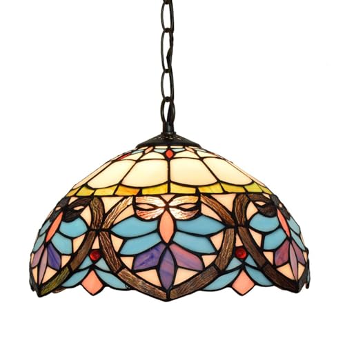 LED Esszimmer Pendelleuchte Vintage Tiffany-Stil Retro Antik Esstisch Deko Leuchte Hängelampe Höheverstellbar Küchenlampe Pendellampe Wohnzimmerlampe Hängeleuchte Schlafzimmer Loft Cafe Bar,Φ30cm von Quevia-Eletro