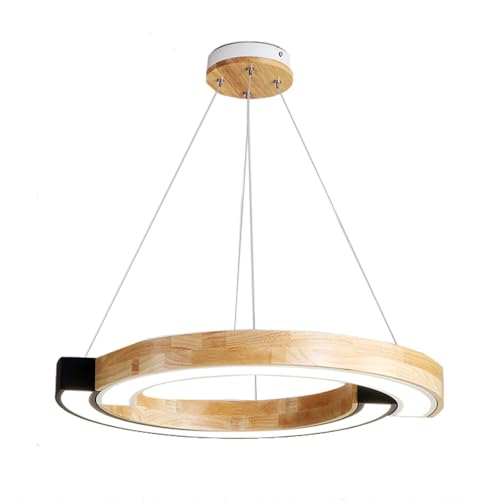 Pendelleuchte 36W LED Holz Kronleuchter Schwarz Acryl Deckenleuchte Modernen Esszimmer 1-Ring Metall Pendellampe Höhenverstellbar Büro Innen Esstisch Wohnzimmer Hängelampe 3000K Warmes Weißes Licht von Quevia-Eletro