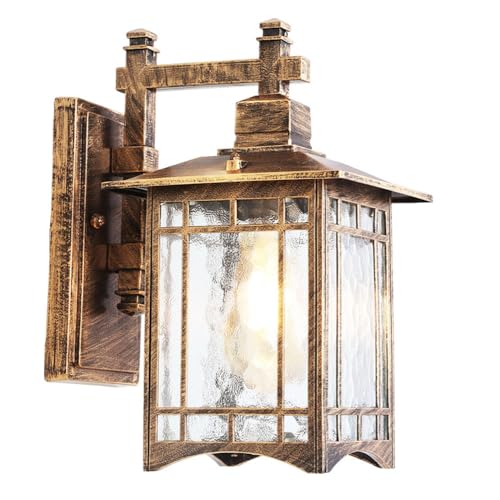 Quevia-Eletro Außen-Wandleuchte Vintage Wandlampe E27 Außenleuchte IP44 Wasserdicht Retro Außen Und Innen Leuchte Wänden Hauseingang Balkon Korridor Aluminium/Glas Außenlampe,Bronze,H34CM von Quevia-Eletro