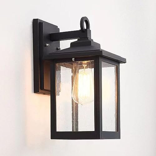 Quevia-Eletro Vintage Außen-Wandleuchte Gartenlampe Glas-Schirm Rustikal Wandlampe Aussen Rustikal Außenwandlampe Schwarz Aluminium Wasserdicht IP44 Retro Außenleuchte Foyer Balkon Villa Veranda E27 von Quevia-Eletro