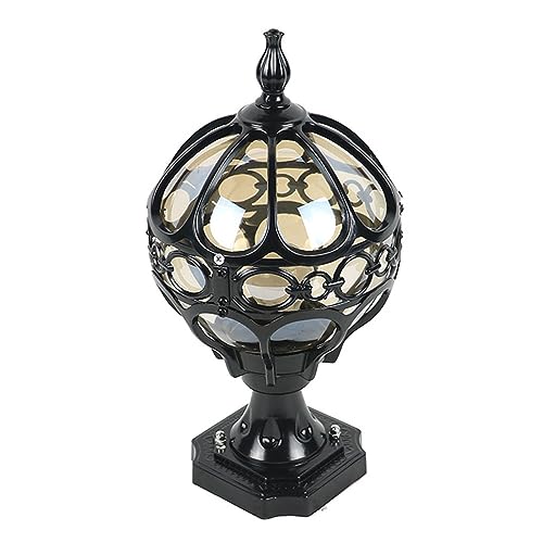 Quevia-Eletro Vintage Sockelleuchte Außen E27 Wegelampe Gartenlampe Kugel Laterne Retro Standleuchte Wasserdichter IP44 Säule Lampe Tür Villa Rasen Pollerleuchte Wegeleuchten,Schwarz H50CM von Quevia-Eletro
