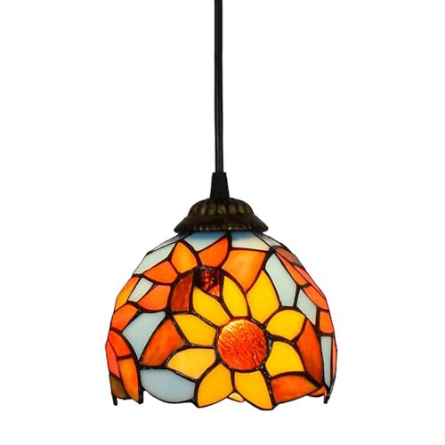 Tiffany Pendelleuchte Deko Leuchte Vintage Buntglas Hängelampe Höheverstellbar Esstischlampe Küchenlampen Retro Pendellampe Wohnzimmer Hängeleuchte Schlafzimmer Keller Loft Cafe Bar,E27,Φ15cm von Quevia-Eletro