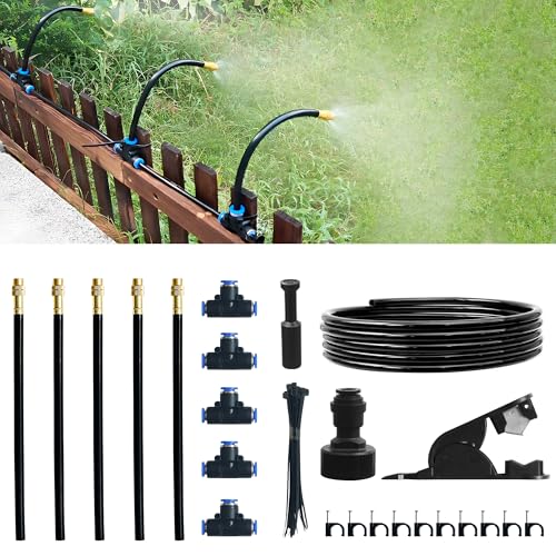 Quibbay Tropfbewässerungssystem, automatisches Gartenbewässerungssystem mit 360-Grad-Biegungstropfer, Zerstäubungsbewässerungssystem mit Kupferdüse für Garten, Pflanze, Rasen, Terrasse, 5 Düsen von Quibbay