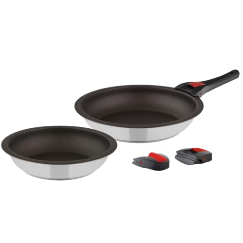 Quick Clack Pro Pfannenset Induktion, 5-teilig, Inkl. 2 Bratpfannen (20 & 24 cm), Langgriff & 2 Kurzgriffe, Eterna Antihaftbeschichtung, Pfanne Induktion, Bratpfanne Induktion, Antihaftbeschichtet von Quick Clack Pro
