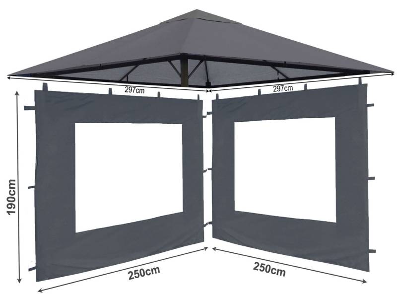 Quick Star Pavillon-Ersatzdach Ersatzdach und 2 Seitenteile Pavillon 3x3m Grau, (Set aus Ersatzdach und 2 Seitenwänden), Dach mit Lüftungsschlitzen von Quick Star
