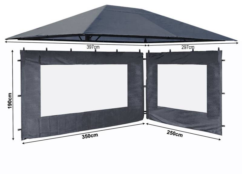 Quick Star Pavillon-Ersatzdach Ersatzdach und 2 Seitenteile mit Fenster für Pavillon 3x4m Grau, (Set bestehend aus Ersatzdach und 2 Seitenwänden), Dach mit Lüftungsschlitzen von Quick Star