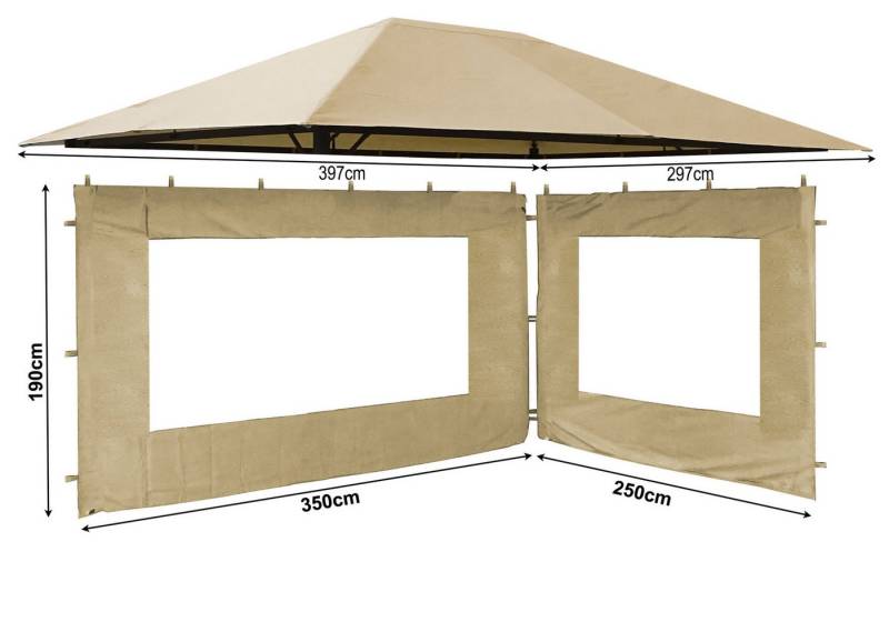 Quick Star Pavillon-Ersatzdach Ersatzdach und 2 Seitenteile mit Fenster für Pavillon 3x4m Sand, (Set aus Ersatzdach und 2 Seitenwänden), Dach mit Lüftungsschlitzen von Quick Star