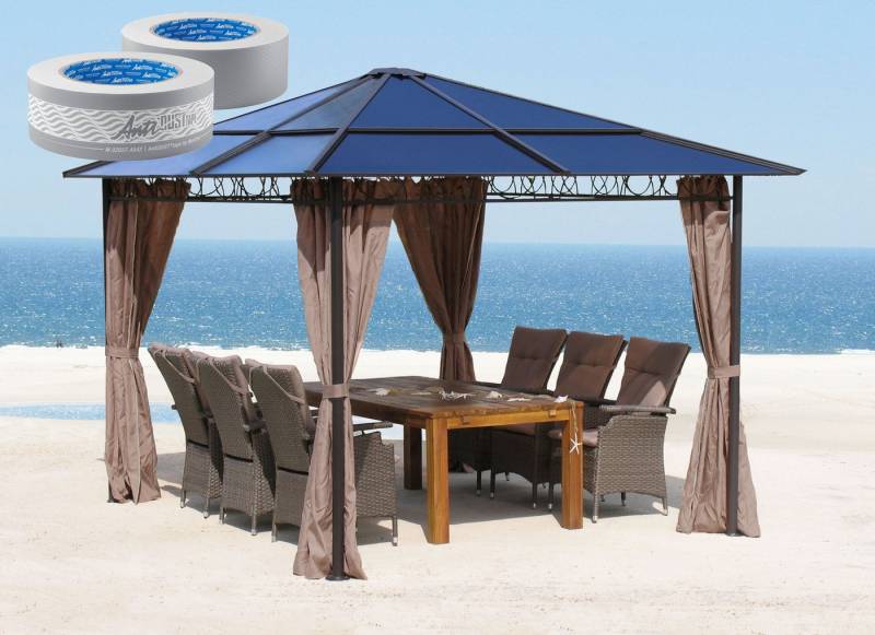 Quick Star Pavillon Hardtop Pavillon 3x3m mit Anti Dust Filterband und 4 Seitenteilen, mit 4 Seitenteilen, Stabiler Pavillon mit robustem Polycarbonatdach - Ganzjähriger Einsatz von Quick Star