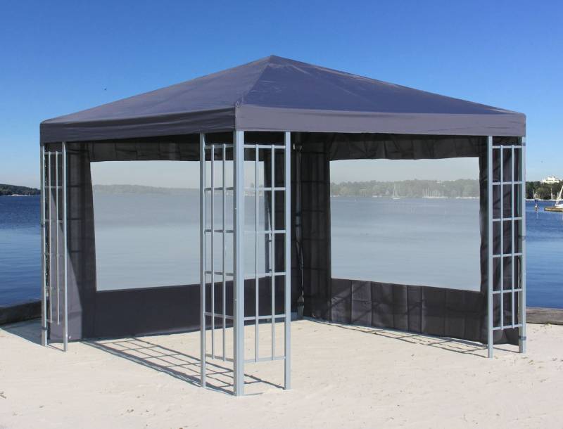 Quick Star Pavillon Rankpavillon 3x3m Anthrazit mit 2 Seitenteilen mit Fenster, mit 2 Seitenteilen von Quick Star