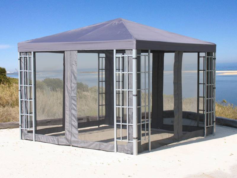Quick Star Pavillon Rankpavillon 3x3m Anthrazit mit 4 Seitenteilen mit Moskitonetz, mit 4 Seitenteilen von Quick Star