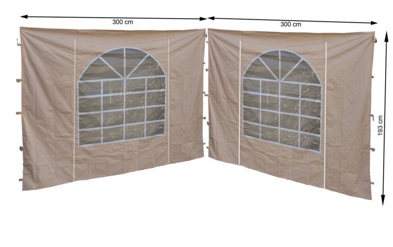 Quick Star Pavillonseitenteil 2 Seitenteile 300x193cm mit PVC Fenster Sahara 3x3m, 2 Seitenteile mit PVC Fenster 300x193cm, Passend für Pavillons der Größe 3x3 Meter und Sahara Pavillon 3x3m von Quick Star
