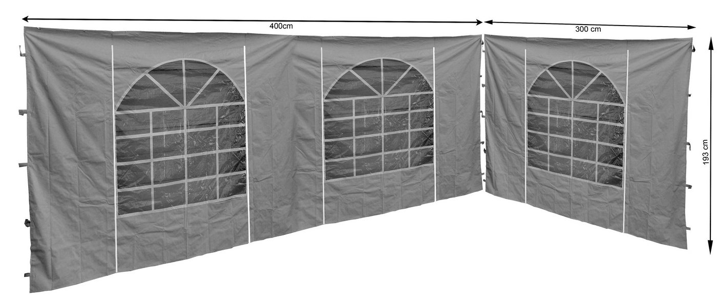 Quick Star Pavillonseitenteil 2 Seitenteile mit PVC Fenster 300x193cm / 400x193cm Sahara GRAU, 2 Seitenteile Maße: 1x300x193cm und 1x400x193cm, Passend für Pavillons der Größe 3x4 Meter Quick Star Pavillonseitenteil 2 Seitenteile mit PVC Fenster 300x193cm / 400x193cm Sahara GRAU, 2 Seitenteile Maße: 1x300x193cm und 1x400x193cm, Passend für Pavillons der Größe 3x4 Meter von Quick Star