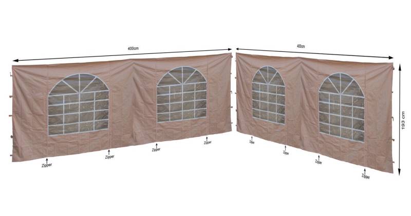 Quick Star Pavillonseitenteil 2 Seitenteile mit PVC Fenster für Pavillon Sahara 4x4m, 400x193 cm, 2 Seitenwände mit PVC Fenster, Das Set besteht aus 2 Seitenwänden passend für einen 4x4m Pavillon von Quick Star