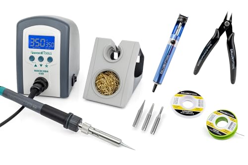 QUICK 3104 Digital Regelbare ESD Lötstation 80 Watt inkl. Lötkolben mit 2 mm Lötspitze und Zubehör - 100°- 450°C kalibrierbar - ESD Schutz von Quick
