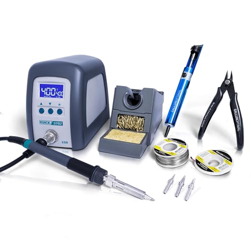 QUICK 3202 Digital Regelbare ESD Lötstation 90 Watt inkl. Lötkolben mit 1 mm Lötspitze und Zubehör - 100°- 550°C kalibrierbar - ESD Schutz und Auto-Standby-Funktion von Quick
