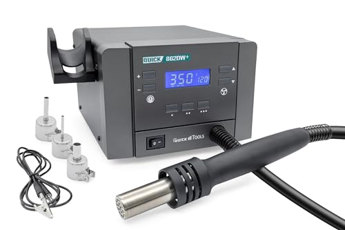 QUICK 862DW+ Heißluft Lötstation Sensor-geregelt und digital einstellbar, 3 Festspeicher - 1000 Watt/Temperatur 100-500 °C - Heißluft 50L/Min - SMD Reworkstation - Standby - Auto-Kühlsystem von QUICK