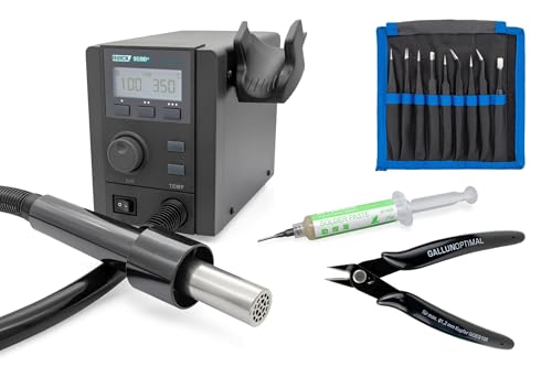 QUICK 959D+ Heißluft Lötstation Sensor-geregelt und digital einstellbar, 3 Festspeicher - 580 Watt/Temperatur 100-500 °C - Heißluft 40L/Min - SMD Reworkstation mit 3-teiligem Zubehör-Set QUICK 959D+ Heißluft Lötstation Sensor-geregelt und digital einstellbar, 3 Festspeicher - 580 Watt/Temperatur 100-500 °C - Heißluft 40L/Min - SMD Reworkstation mit 3-teiligem Zubehör-Set von Quick