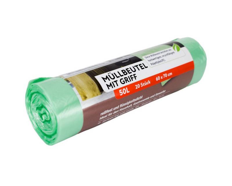 QuickPack Müllbeutel 20 Müllsäcke in Grün 50L reißfest & flüssigkeitsdicht Folienbeutel, mit Tragegriffen von QuickPack
