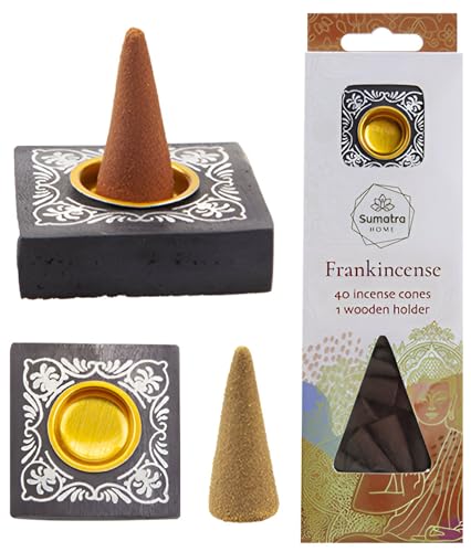 QuickDraw Duftendes Räucherkegel Set mit 40 Kegeln & 1 Holzhalter Sortierte Düfte für Aromatherapie Entspannung (Weihrauch), QDS819016 von Quickdraw