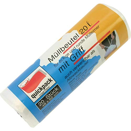 10 x 20 Stück Müllbeutel mit Trageschlaufe 20 Liter, 48 x 62 cm, auf Rolle von Quickpack