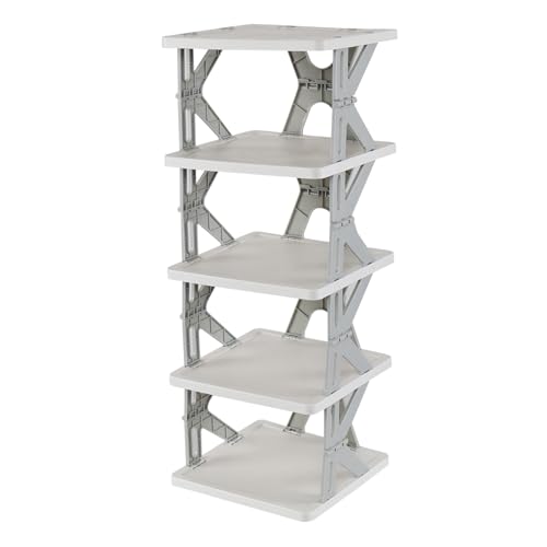 Quickquick Schmales vertikales Schuhregal aus Kunststoff, 5 Ebenen, grau, faltbar, für Eingangsbereich, Colset, kleiner Raum, Schrank von Quickquick
