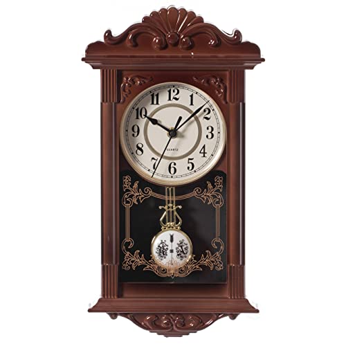 Clockswise Vintage Großvater Holzoptik Kunststoff Pendel Dekorative batteriebetriebene Wanduhr braun für Büro, Heimdekoration, Wohnzimmer, Küche oder Esszimmer, Braun Clockswise Vintage Großvater Holzoptik Kunststoff Pendel Dekorative batteriebetriebene Wanduhr braun für Büro, Heimdekoration, Wohnzimmer, Küche oder Esszimmer, Braun von Clockswise