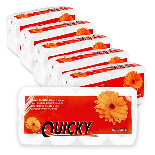 Quicky Toilettenpapier motivgeprägt | 48 Rollen Klopapier, Vorratspack | extra weich und reißfest | aus hochwertigem super weißem Zellstoff | 3-lagig, 250 Blatt | (6 x 8 Rollen) von Quicky