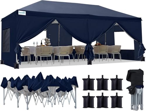 Quictent Faltpavillon 3x6m mit 6 Seitenteilen, Gartenpavillon mit Doppeln Entlüftung, Wasserdicht Stabil Pavillon Partyzelt mit 4 Sandsäcke & Rollentasch (Blau) von Quictent