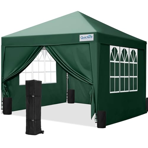 Quictent Pavillon 3x3 Faltpavillon mit 4 Seitenteilen, Wasserdicht Gartenpavillon mit 4 Sandsäcken & Rolltasche,Partyzelt Gartenzelt für Fest und Flohmarkt Grün von Quictent