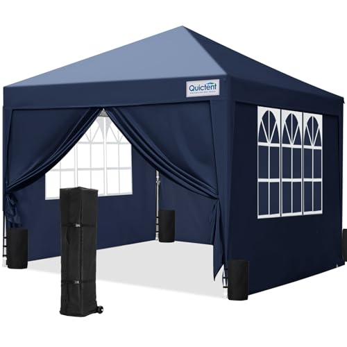 Quictent Pavillon 3x3 Faltpavillon mit 4 Seitenteilen, Wasserdicht Gartenpavillon mit 4 Sandsäcken & Rolltasche,Partyzelt Gartenzelt für Fest und Flohmarkt Navy Blau von Quictent