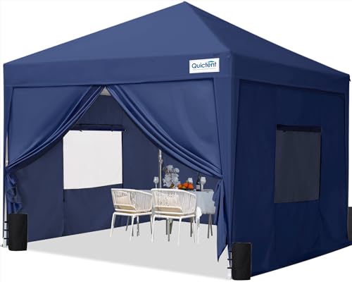 Quictent Pavillon 3x3 mit 4 Seitenteilen, Faltpavillon mit Entlüftung Wasserdicht Stabil Winterfest, Pop up Gartenpavillon mit 4 Sandsäcke und Rollentasche Navy Blau von Quictent