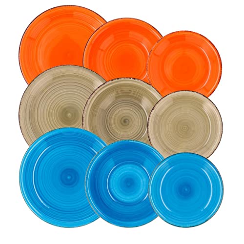 Quid VITA Geschirrset, Keramik, 18 Teile, Orange, Blau und Natur von Quid