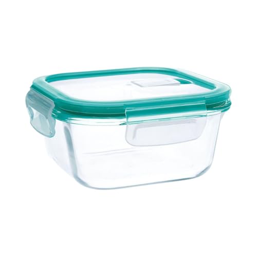 Quid Ciclon quadratischer luftdichter Glasbehälter, 15,7 x 15,7 x 7,4 cm, 80 cl, geeignet für Mikrowelle, Gefrierschrank, recycelbar von Quid