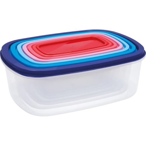 Quid Habitat Set mit 7 rechteckigen Frischhaltedosen, stapelbar und steckbar, BPA-frei, Kunststoff, blau von Quid