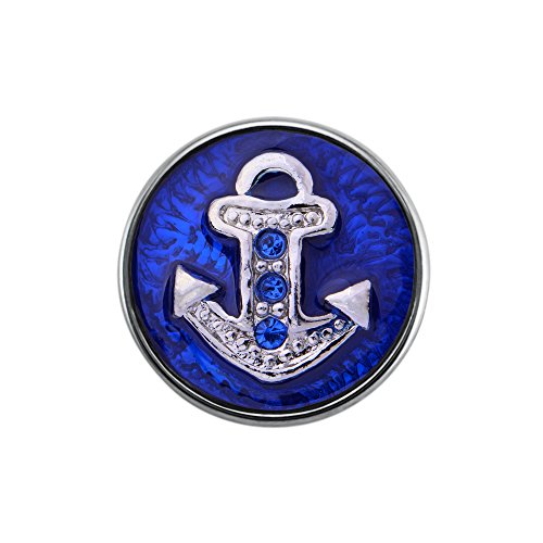 Quiges Damen Click Button 18mm Chunk Anker Blau mit Zirkonia für Druckknopf Zubehör von Quiges