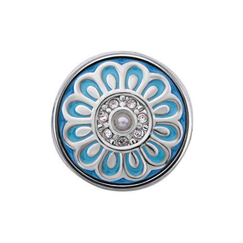 Quiges Damen Click Button 18mm Chunk Hellblaue Zirkonia Blume Ornament für Druckknopf Zubehör von Quiges