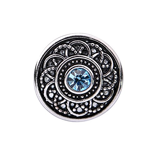 Quiges Damen Click Button 18mm Chunk Schildmuster mit Zirkonia Hellblau für Druckknopf Zubehör von Quiges