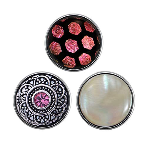 Quiges Damen Click Button 18mm Chunk Set 3 Stücke Rosa Motiv für Druckknopf Zubehör von Quiges